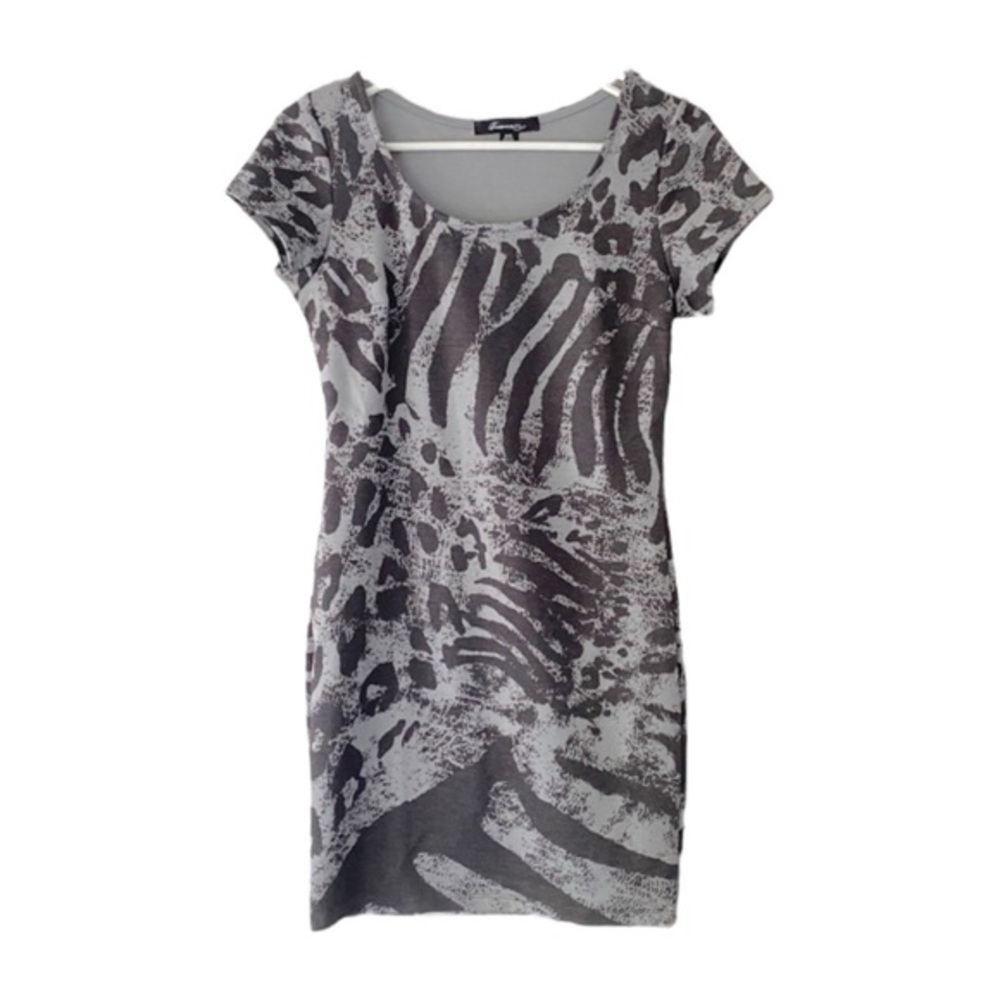 NWT Forever 21 Gray Animal Print Bodycon Mini Dress Short Sleeve Medium Neutral